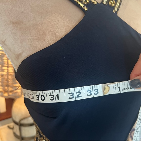 Betsy Adams Navy Gold Grecian Gown - Picture 16 of 16